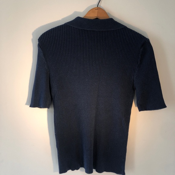 A.P.C. Deep Blue Ribbed Polo - Picture 3 of 4